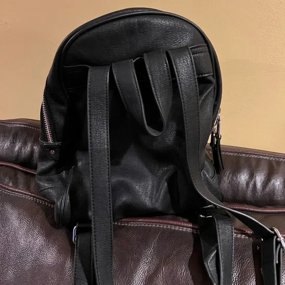 MMS Design Studio Black Leather Mini Backpack with Silver Hardware - Picture 5 of 6